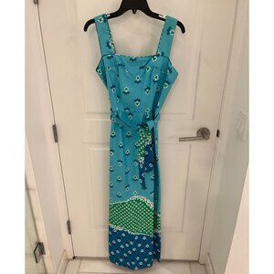 Vintage Malia Honolulu Hawaiian Summer Blue Retro Floral Design Maxi Dress